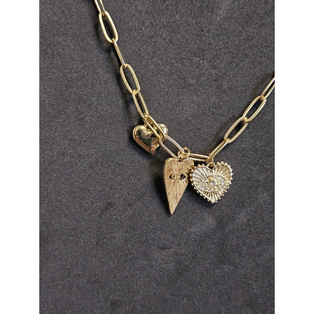 Panacea Heart Charms and paperclip chain necklace Gold